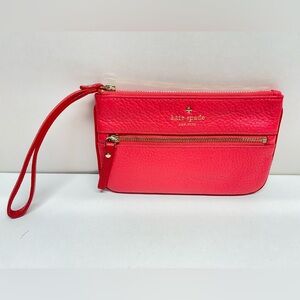 Kate Spade New York Pink Saffiano Leather Wristlet w Strap Gold Hardware